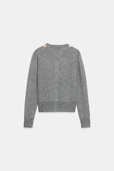 GILET AVEC LAINE À LOSANGES - Gris chiné de Zara - Image 2