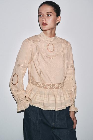 ZW COLLECTION EMBROIDERED ROMANTIC SHIRT - Pale pink by Zara - Image 1