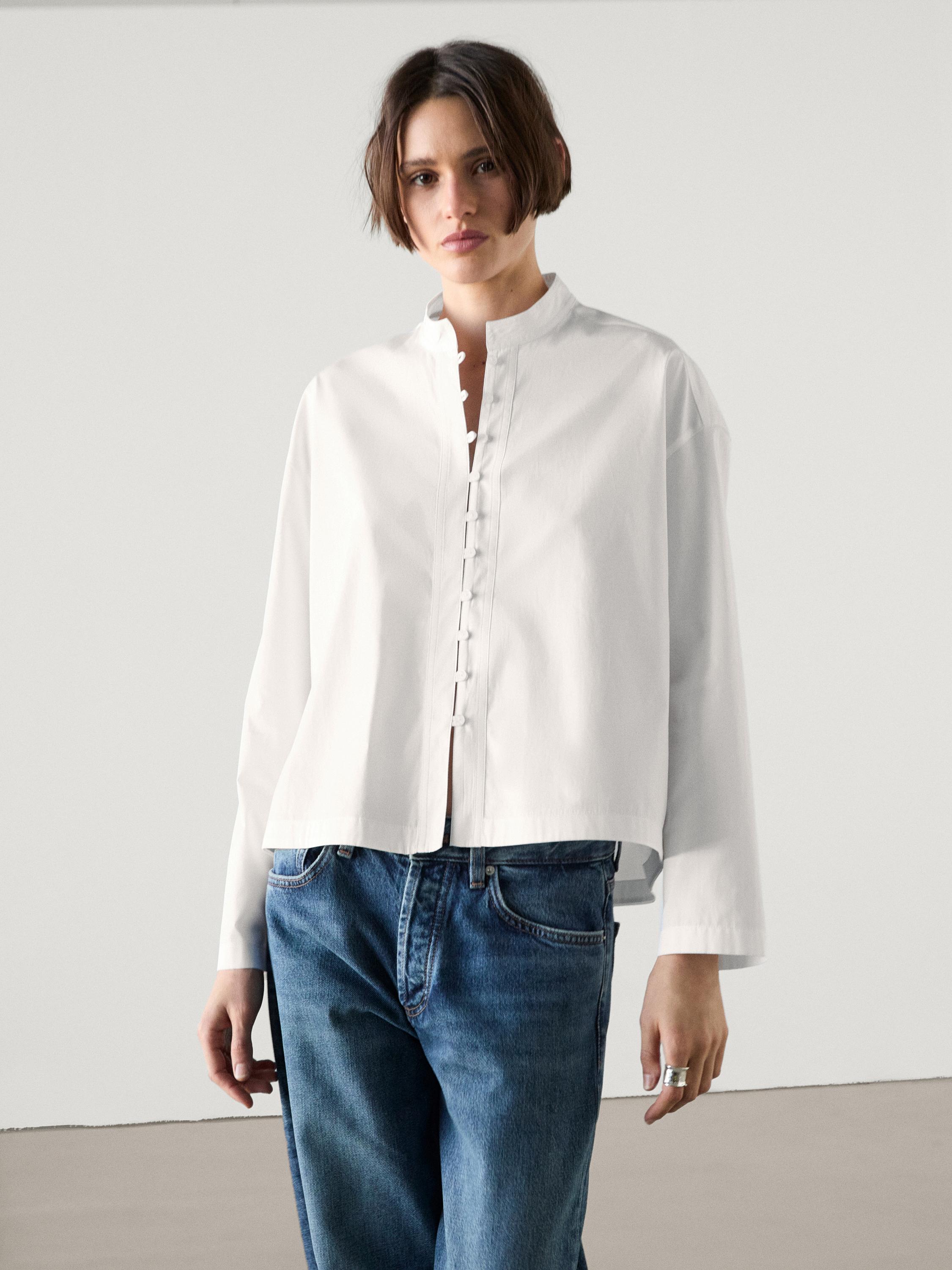 Button-up poplin shirt with stand collar - White | ZARA Button-up poplin shirt with stand collar - White | ZARA