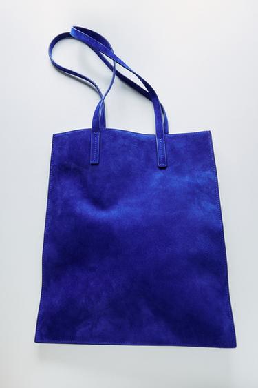 SUEDE TOTE BAG - Blue by Zara