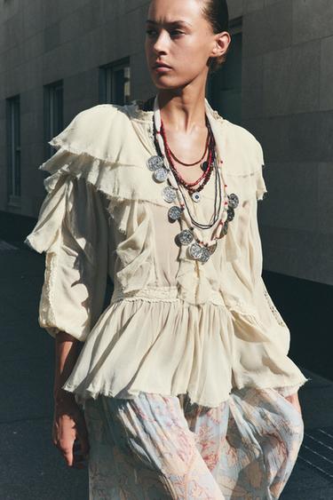 ÁO RÁP BÈO PHỐI REN ZW COLLECTION - Kem từ Zara