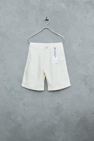 STORIESZ - BERMUDA EN JEAN À PINCES AVEC COTON ET LIN - Écru de Zara