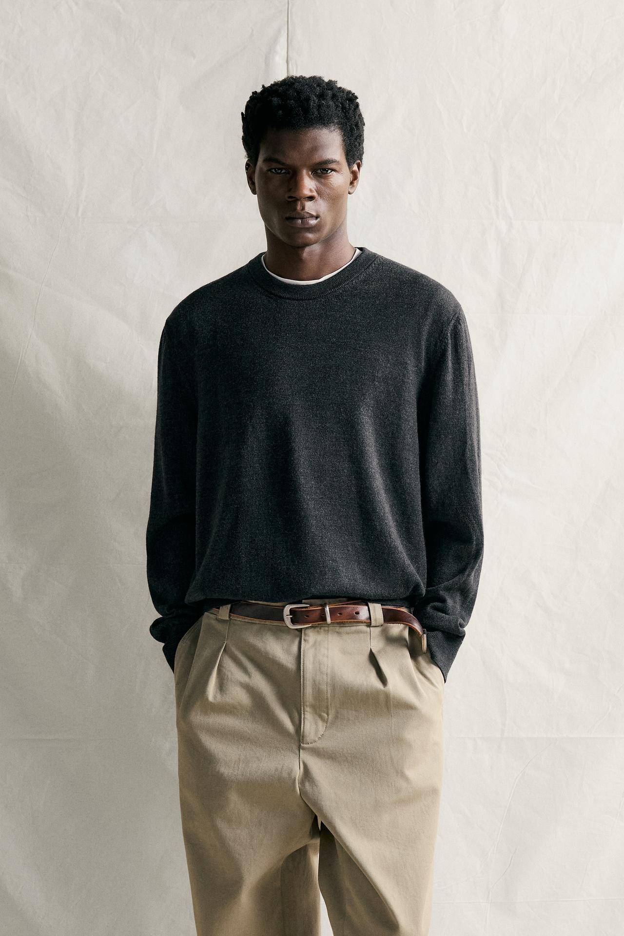 100% WOOL REGULAR FIT JUMPER — Gray marl