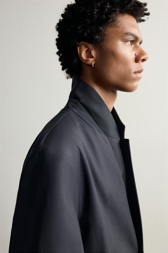 VESTE LONGUE COUPE DÉCONTRACTÉE AVEC LAINE - Bleu marine de Zara - Image 7