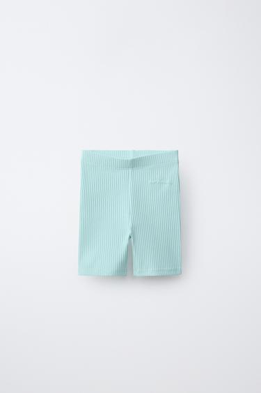 RIBBED CYCLING LEGGINGS WITH EMBOSSED TEXT - Light turquoise by Zara