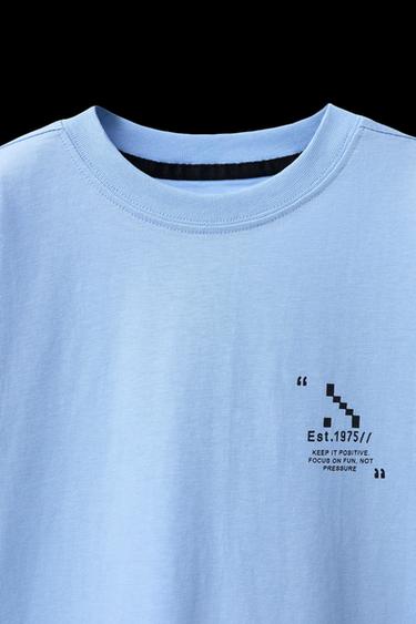Zara SPORTY TEXT T-SHIRT - Light blue