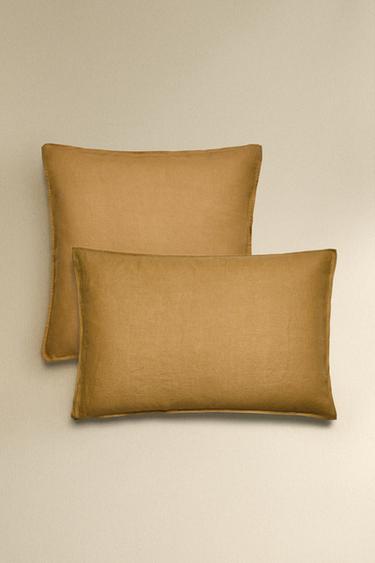 (140 GSM) WASHED LINEN PILLOWCASE - Mustard by Zara