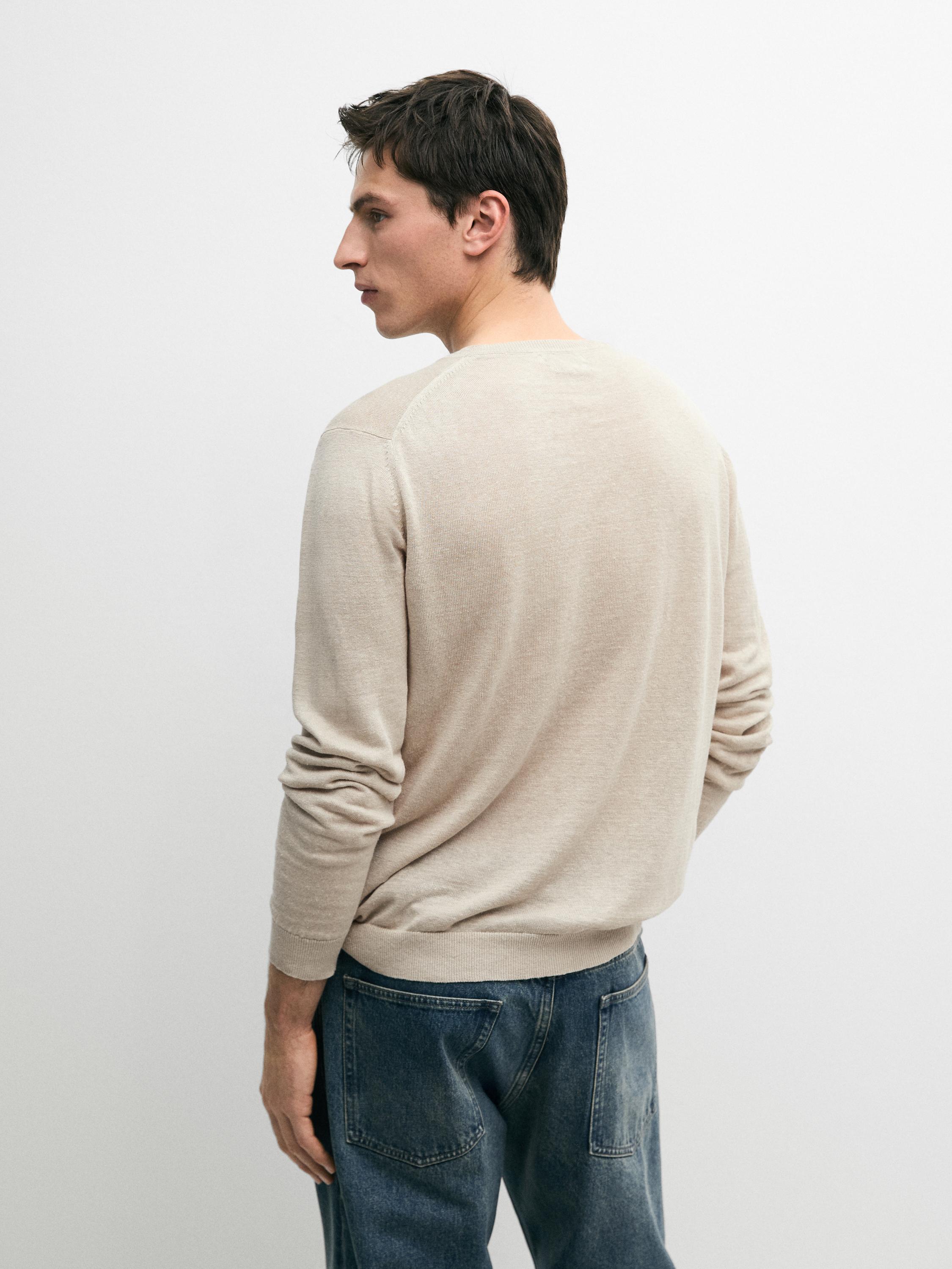 Pull en maille 100 % lin à col rond