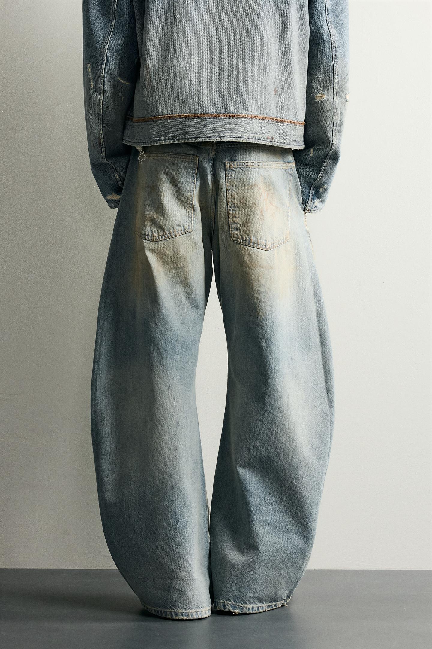 Мужские джинсы Zara Vintage-Effect Loose Barrel-Fit, цвет: Светлый синий — фото 3