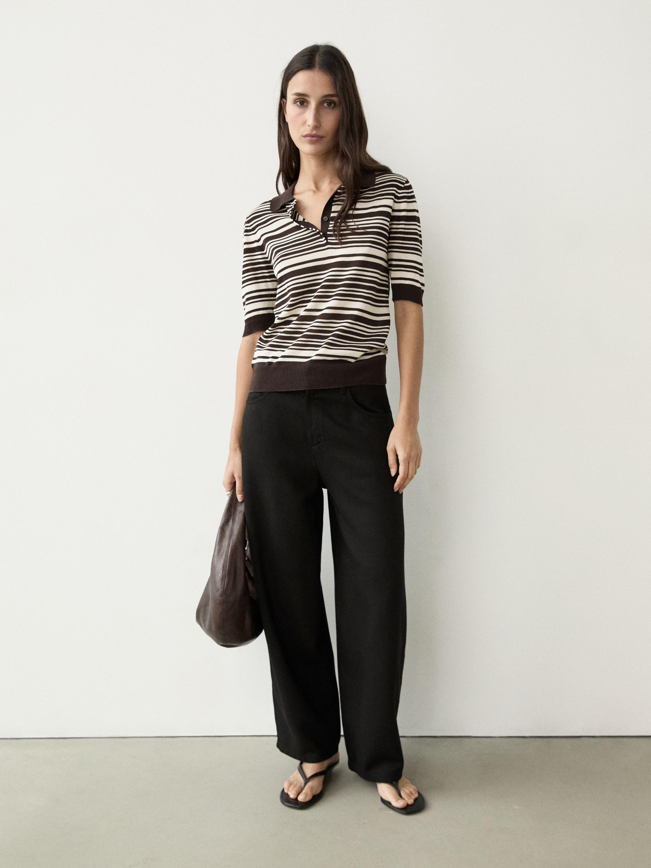 100% cotton striped knit polo shirt