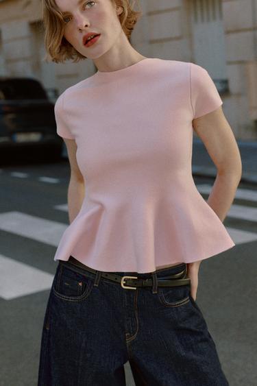 Zara KNIT PEPLUM TOP - Pink