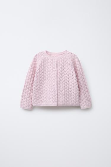 CHAQUETA PUNTO CALADOS - Rosa medio de Zara
