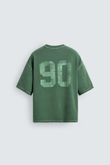 T-SHIRT COUPE BOXY DÉLAVÉ À IMPRIMÉS GRAPHIQUES - Vert de Zara - Image 7