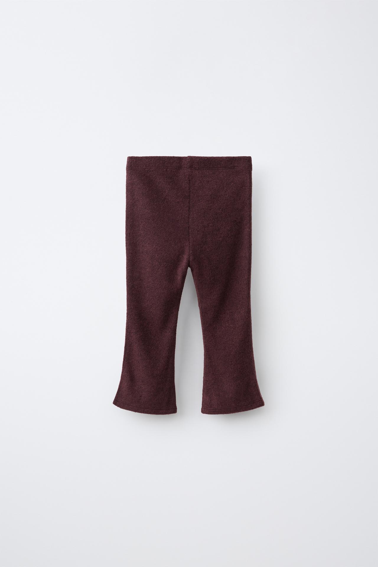 SOFT TOUCH BOW FLARE KNIT PANTS — Dark burgundy