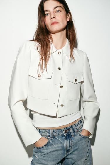 Zara CROPPED POCKET BLAZER - Ecru