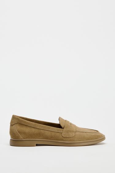 SPLIT LEATHER PENNY LOAFERS - Sand Brown by Zara