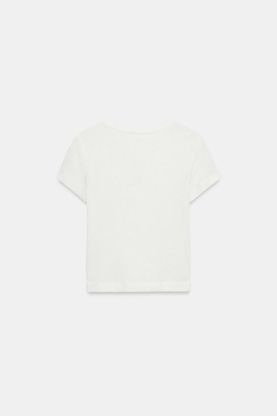 T-SHIRT RUSTIQUE À MANCHES COURTES - Blanc de Zara - Image 5