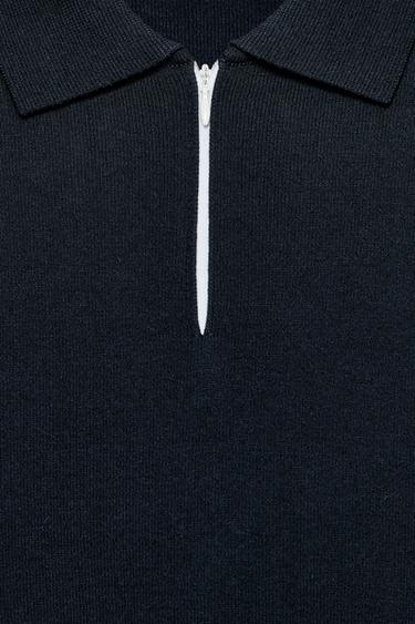 KNIT POLO SHIRT WITH ZIP - Navy blue by Zara - Image 7