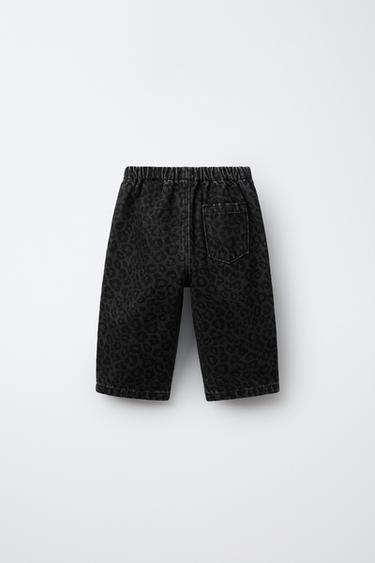 ANIMAL PRINT BAGGY DENIM TROUSERS - Black by Zara - Image 1