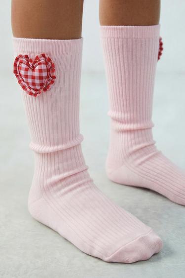 CHAUSSETTES CŒUR À CARREAUX VICHY - Rose de Zara