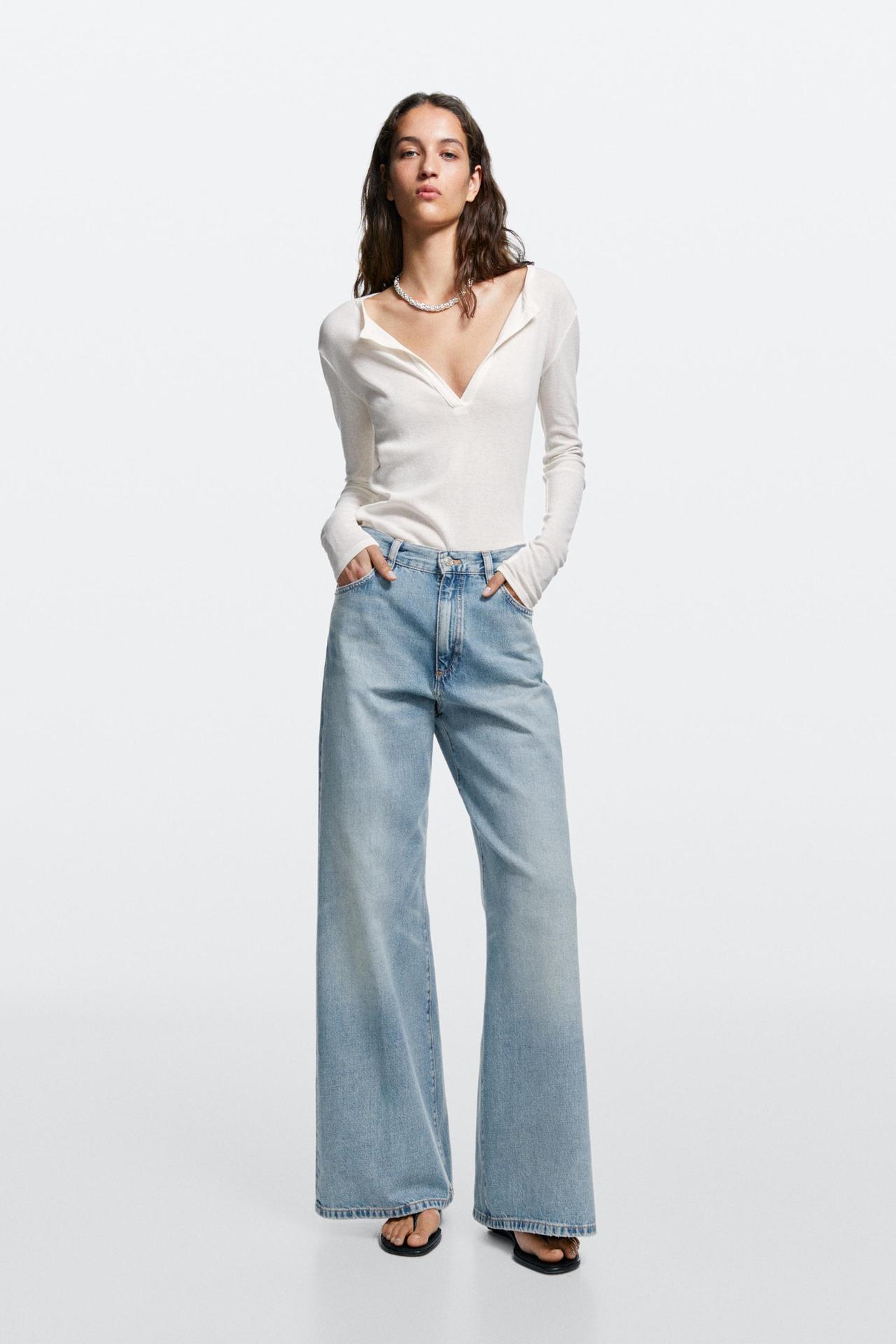 High-waist palazzo jeans — Light blue