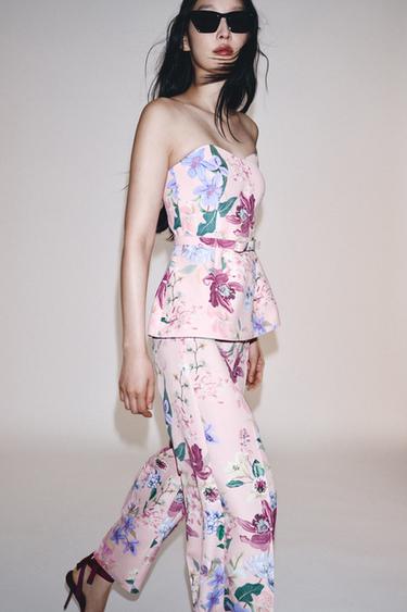 FLORAL PRINT BUSTIER TOP WITH BELT - Multicoloured by Zara