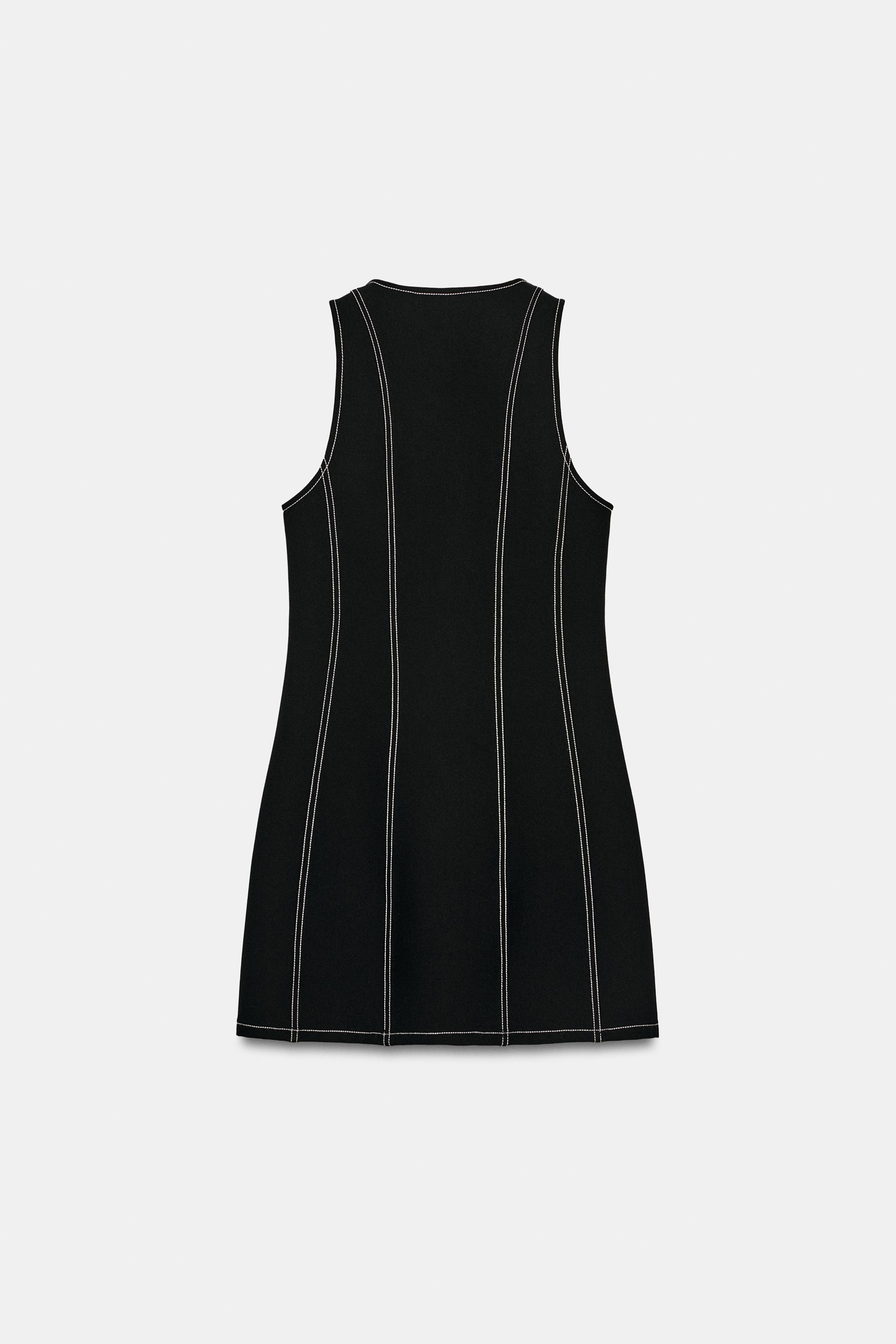 CONTRAST TOPSTITCHED MINI DRESS