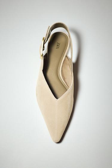 SCARPE SLINGBACK CON FIBBIA IN PELLE SCAMOSCIATA - Beige di Zara