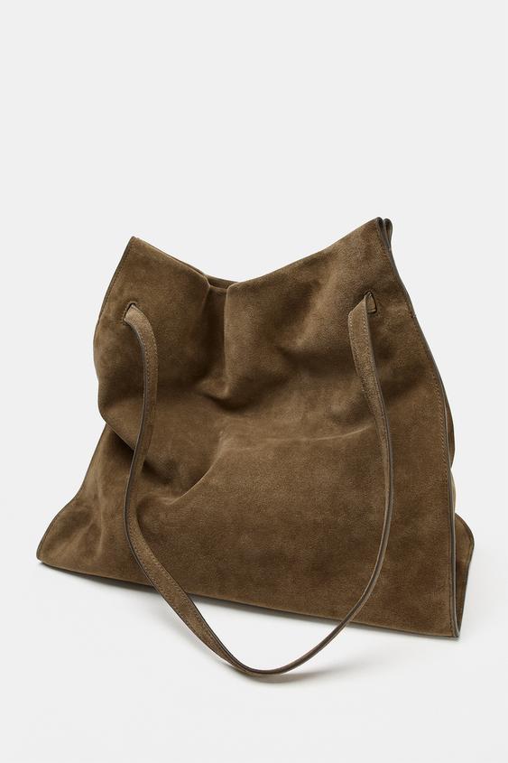 SAC PORTÉ ÉPAULE EN CROÛTE DE CUIR - Vert kaki de Zara - Image 2