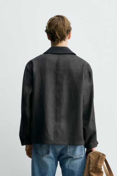 RELAXED FIT LINEN/COTTON OVERSHIRT - Black by Zara - Image 2