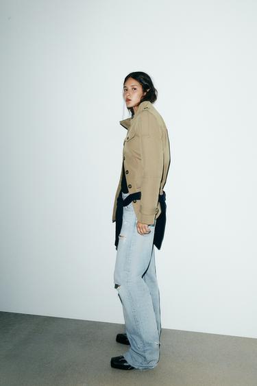 TRF RIPPED MID-WAIST WIDE-LEG JEANS - Light blue by Zara