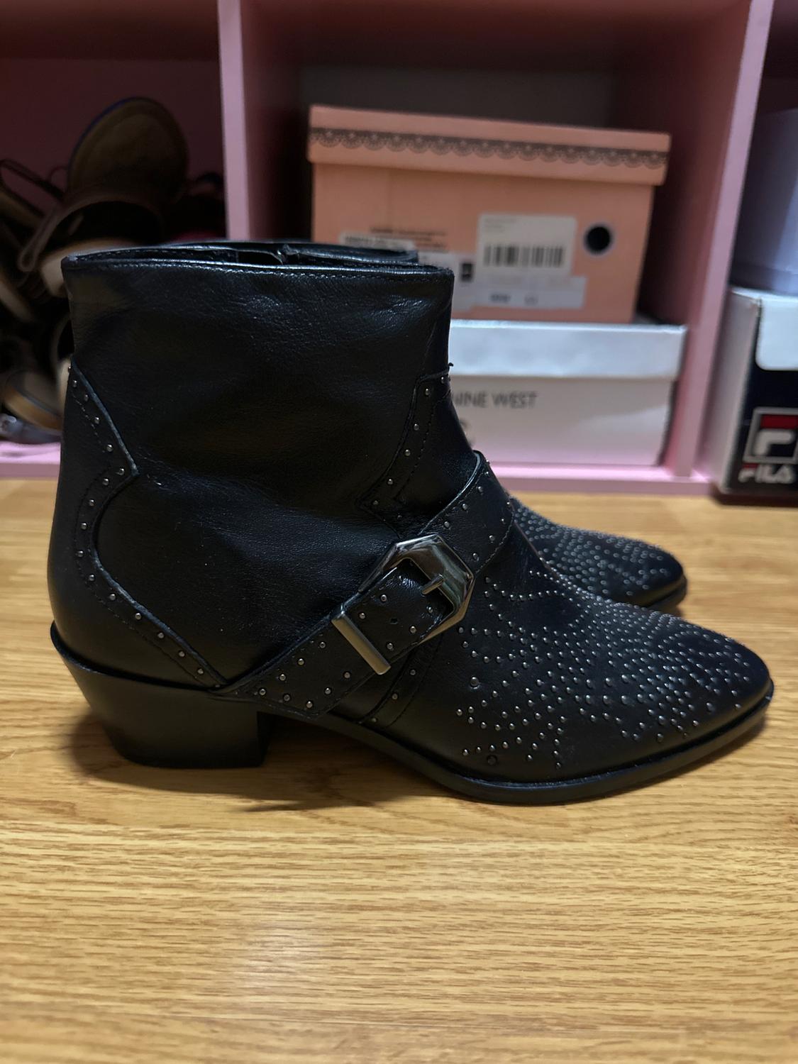 BLACK MICRO STUDDED COWBOY BOOTS NWOT - Image 2
