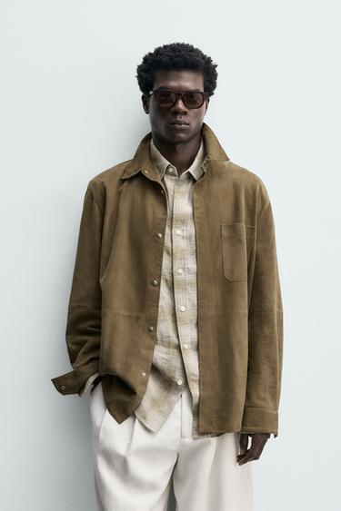 REGULAR FIT SUEDE OVERSHIRT - Beige by Zara