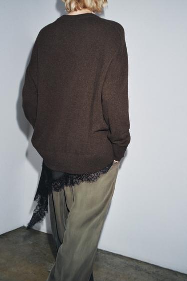 100% WOOL OVERSIZE SWEATER - Brown by Zara - Image 3