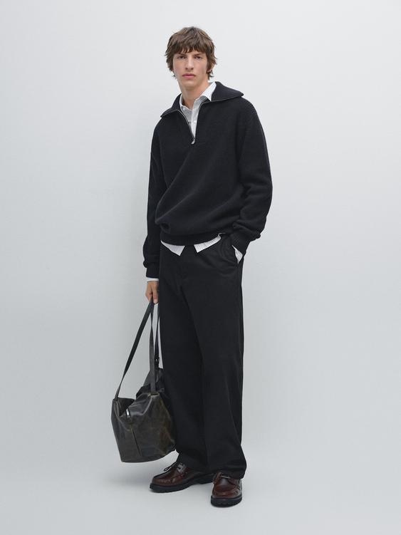 Mock neck knit sweater with zip