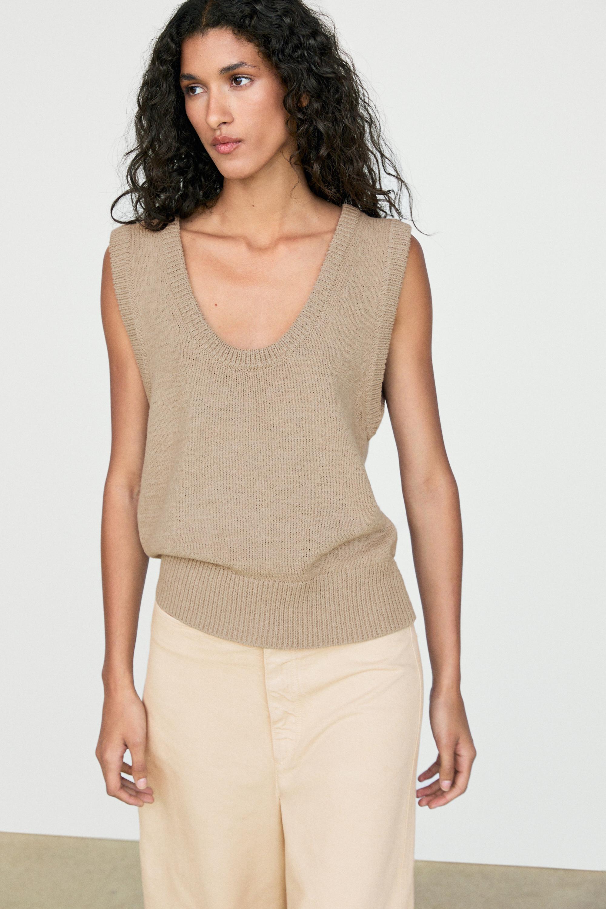 Cotton-blend ribbed knit vest - Sand | ZARA United States