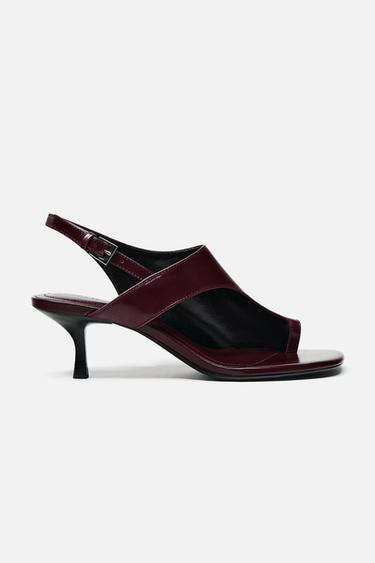 SANDALES À TALONS EN CUIR - Bordeaux de Zara