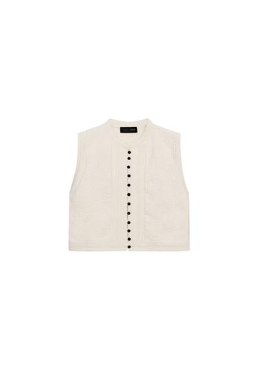 TEXTURED KNIT WAISTCOAT TOP - Ecru by Zara