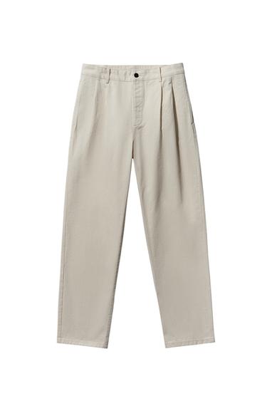 PANTALON PLIEGUES ESPIGA - Crudo de Zara