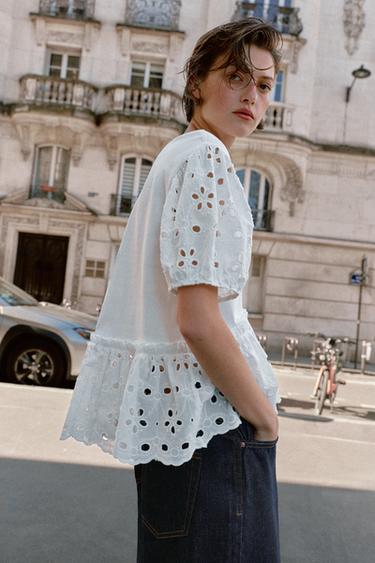 EMBROIDERED SHORT SLEEVE T-SHIRT - White by Zara - Image 2