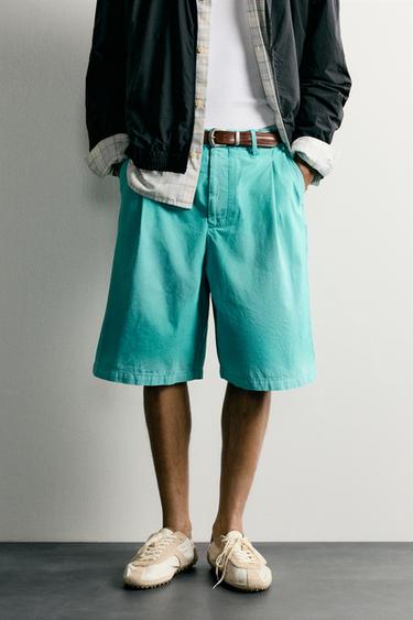 VASKEDE RELAXED FIT BERMUDASHORTS MED LÆG - turkis fra Zara