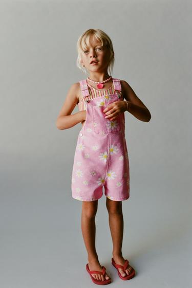 TWILL DUNGAREES WITH FLOWERS - Pink by Zara