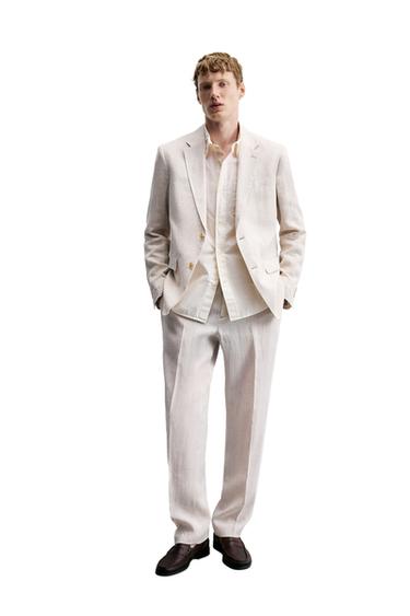 100% LINEN SUIT PLEATED TROUSERS - Sand by Zara