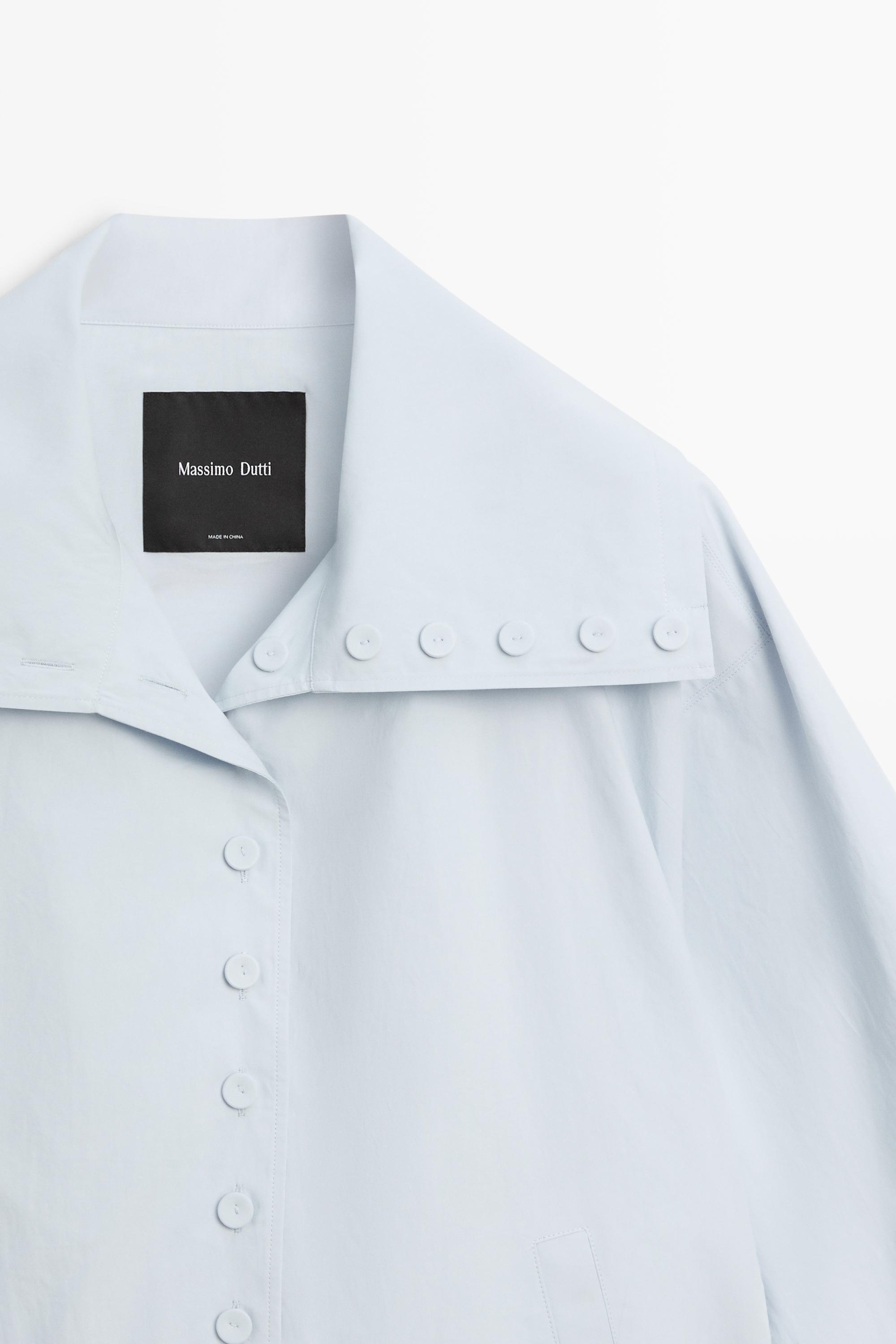 Cropped button-detail bomber jacket — Faded blue