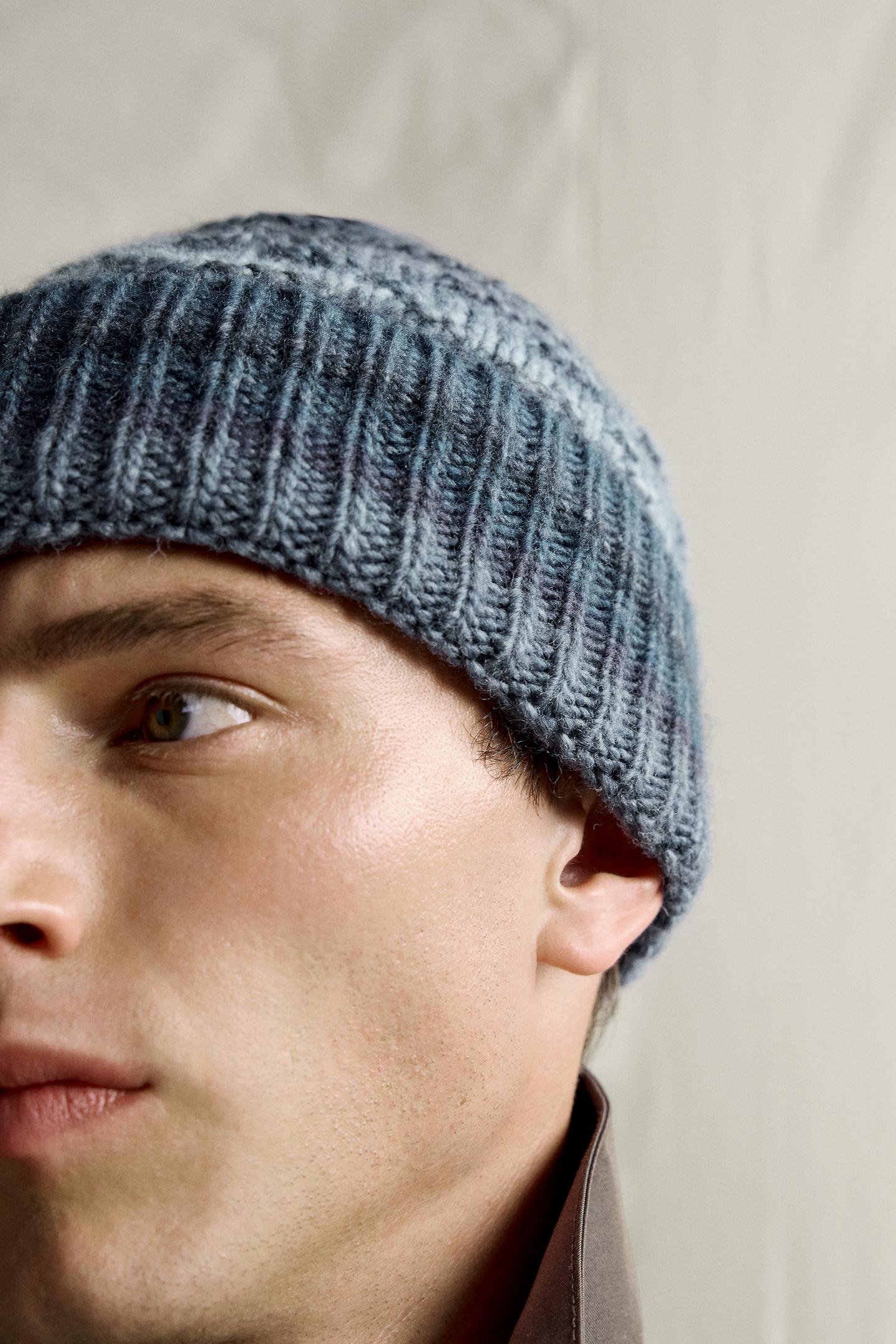 Мужская шапка Zara Wool Blend Knit, цвет: Полуночный синий — фото 3
