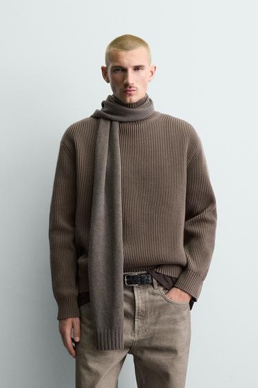 HIGH NECK TEXTURED JUMPER - Brown / Taupe by Zara