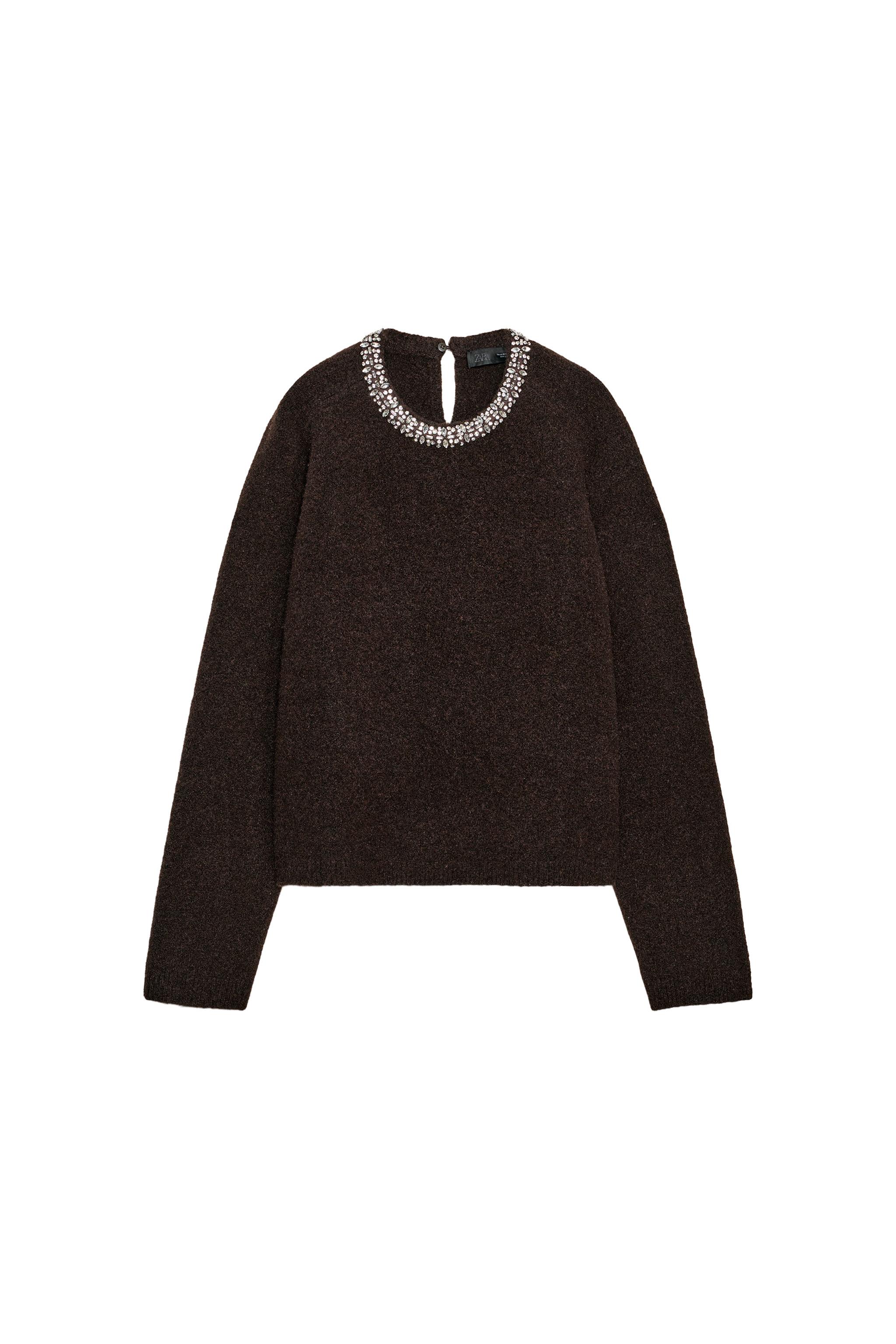 JEWEL BEADED NECK KNIT JUMPER