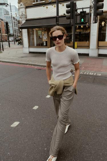 CONTRAST CUT KNIT T-SHIRT - Stone marl by Zara