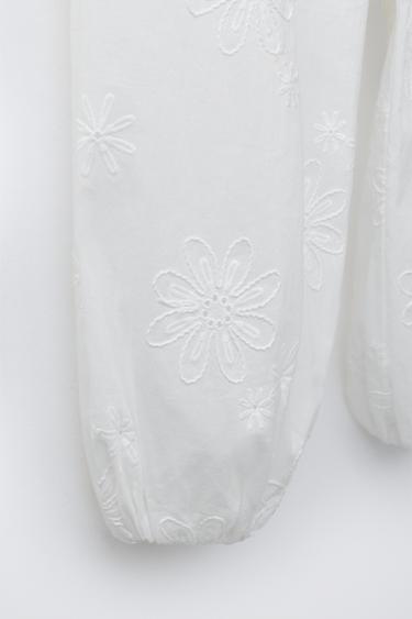 PANTALON BOUFFANT À FLEURS BRODÉES - Blanc de Zara - Image 3