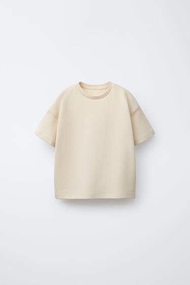 Zara PLAIN INTERLOCK T-SHIRT - Beige - Image 0